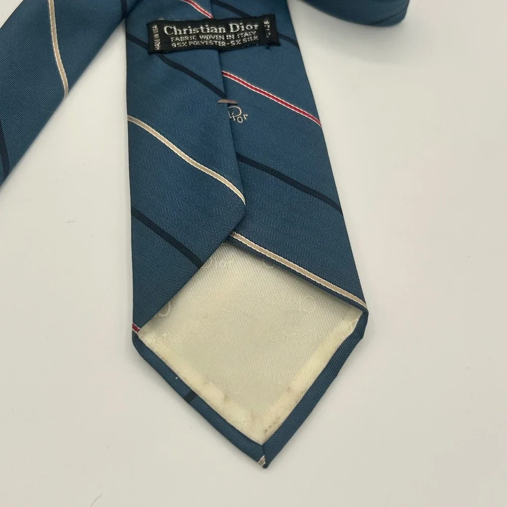 Christian Dior Blue Striped Silk Blend Mens Vintage Made in USA Italian Fabric
